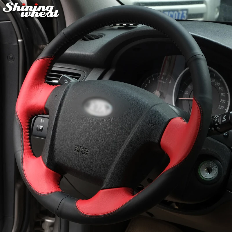 Блестящий пшеничный черный красный кожаный чехол на руль для Kia Sportage 2 2005-2010 2009 |
