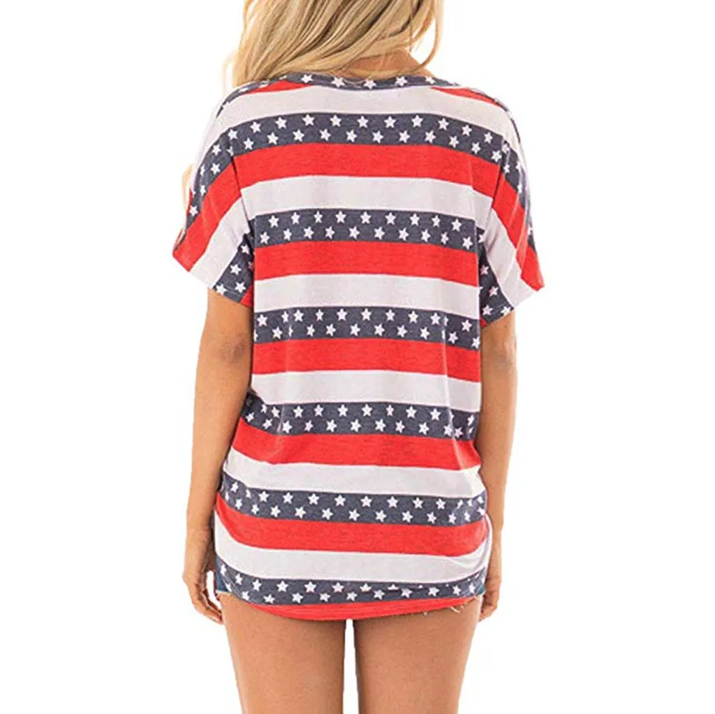 Женская футболка на пуговицах July 4th с v образным вырезом американским флагом