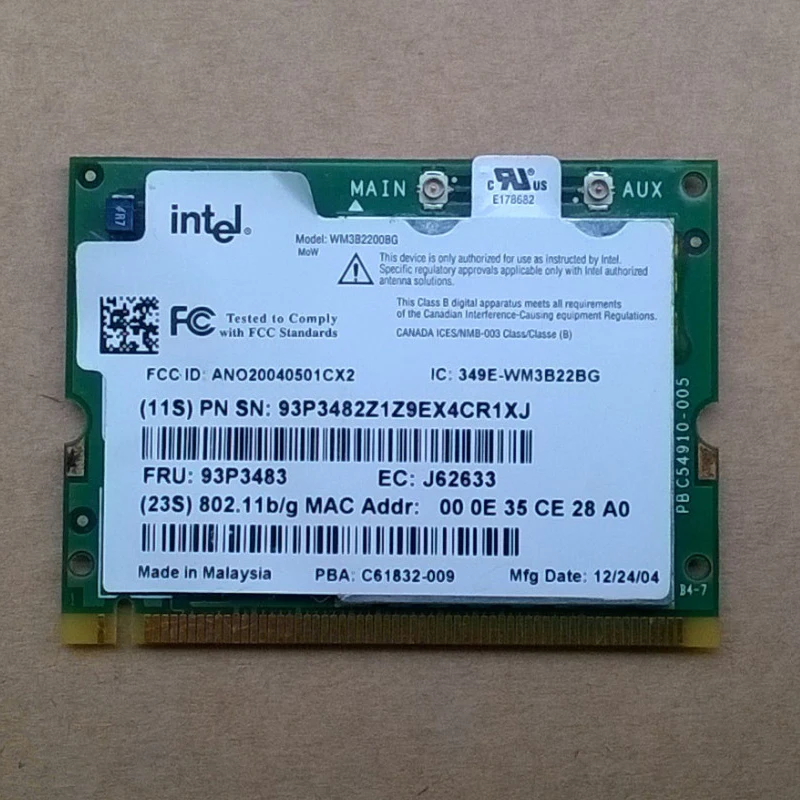 

Карта Wi-Fi Int WM3B2200BG 802,11G/B для Lenovo ThinkPad R50 R51 R52 T42 X41 Series,FRU 93P3483