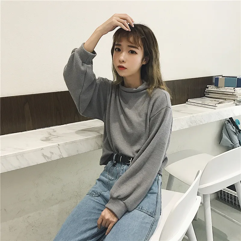 Толстовки Ulzzang, однотонные Вельветовые женские шикарные свитшоты с пышными рукавами, Модные свободные милые повседневные женские пуловеры в Корейском стиле