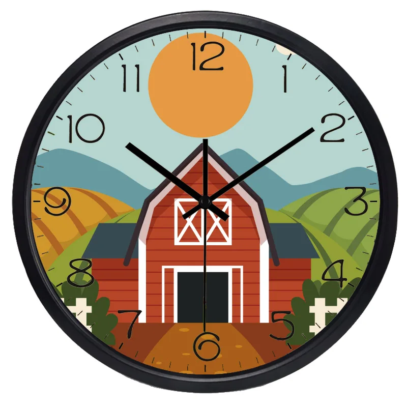 Счастливая ферма коттедж мультфильм милый дом настенные часы фирменный дизайн
