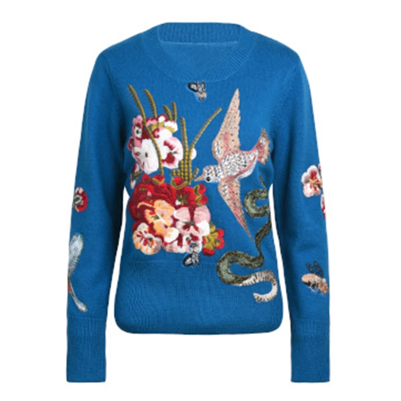 Женский свитер Trytree Повседневный хлопковый с круглым вырезом и вышивкой 3 цвета |