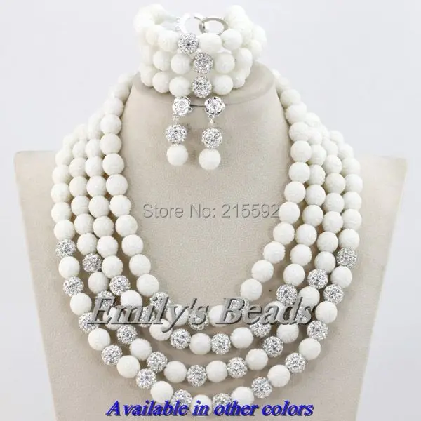 4 слоя нигерийский африканский свадебный жемчуговый комплект белое брачное ожерелье/браслет/серьги полная бесплатная доставка CJ137.