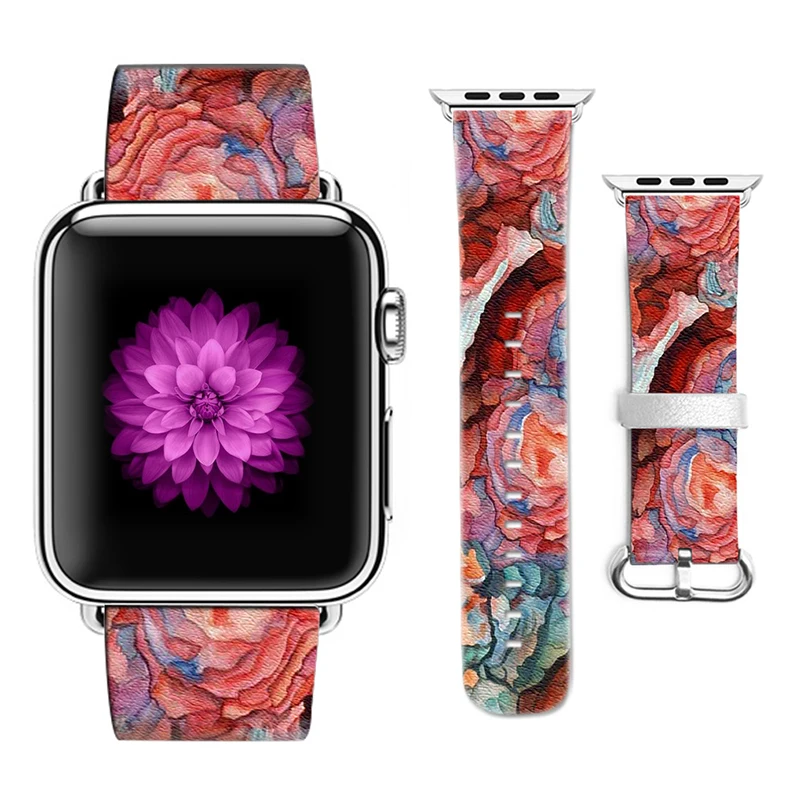 Цветок в стиле граффити ремешок для Apple Watch 38 мм 42 мм 40 мм 44 мм Серия 1 2 3 4 ремешок для Iwatch кожаный браслет подарок для IPhone чехол - Цвет ремешка: 01