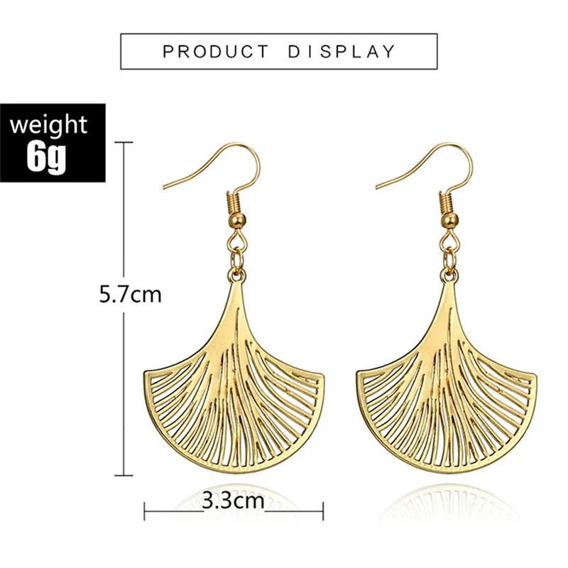 Vintage Big Plant Leaf Pendant Earring Jewelry Hollow Out Ginkgo Biloba Popular Gold Gift For Women | Украшения и аксессуары