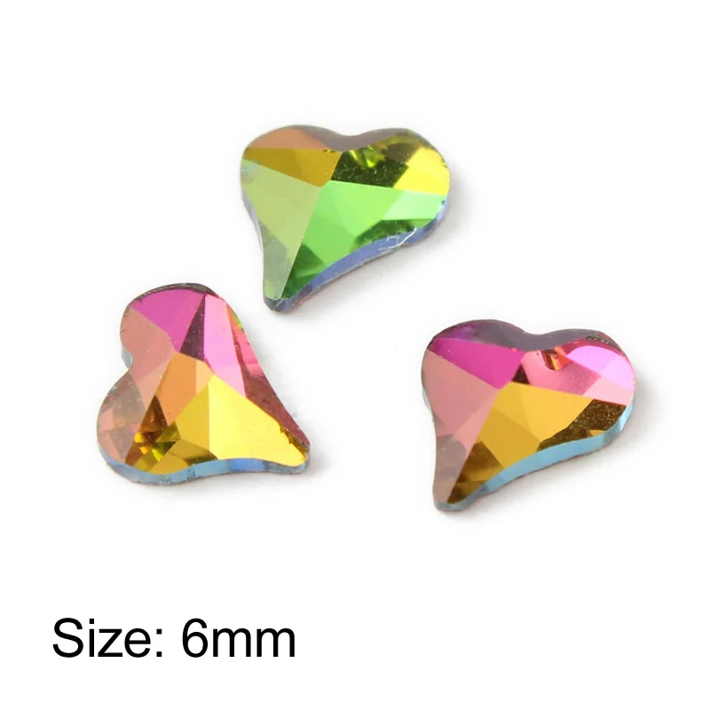 Crooked heart 6mm Горячая Распродажа, 3D Стразы для дизайна ногтей, радужные необычные стеклянные хрустальные камни для рукоделия, художественное оформление ногтей - Цвет: Crooked heart 6mm