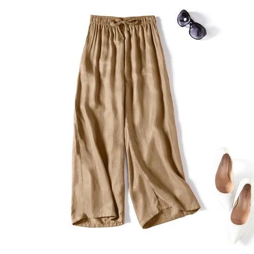 khaki angel length Весна и лето новые свободные шоу тонкие солнцезащитные для отдыха девять широкие ноги дышащие крутые женские брюки - Цвет: khaki angel length