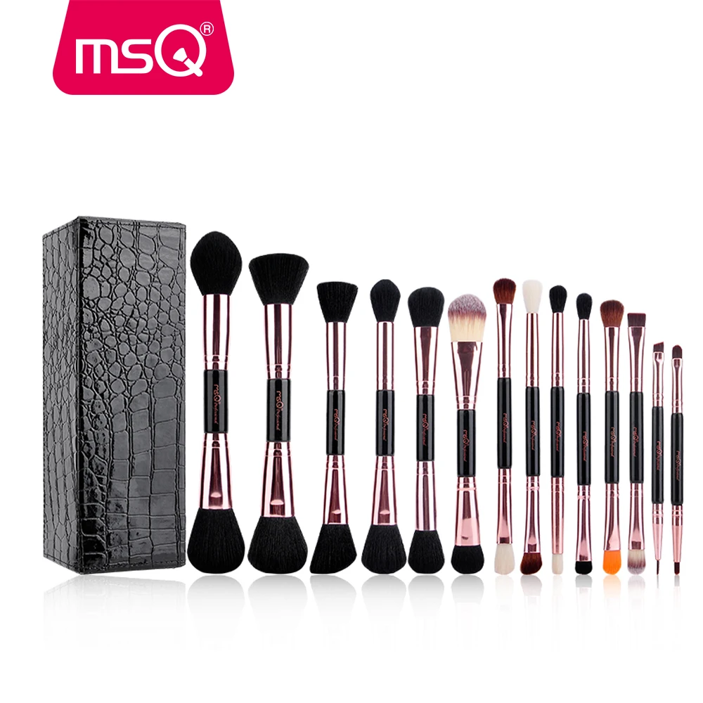 Набор профессиональных кистей для макияжа MSQ розовое золото двухсторонняя