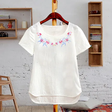Летние льняные футболка Для женщин О-образным вырезом Повседневное женская