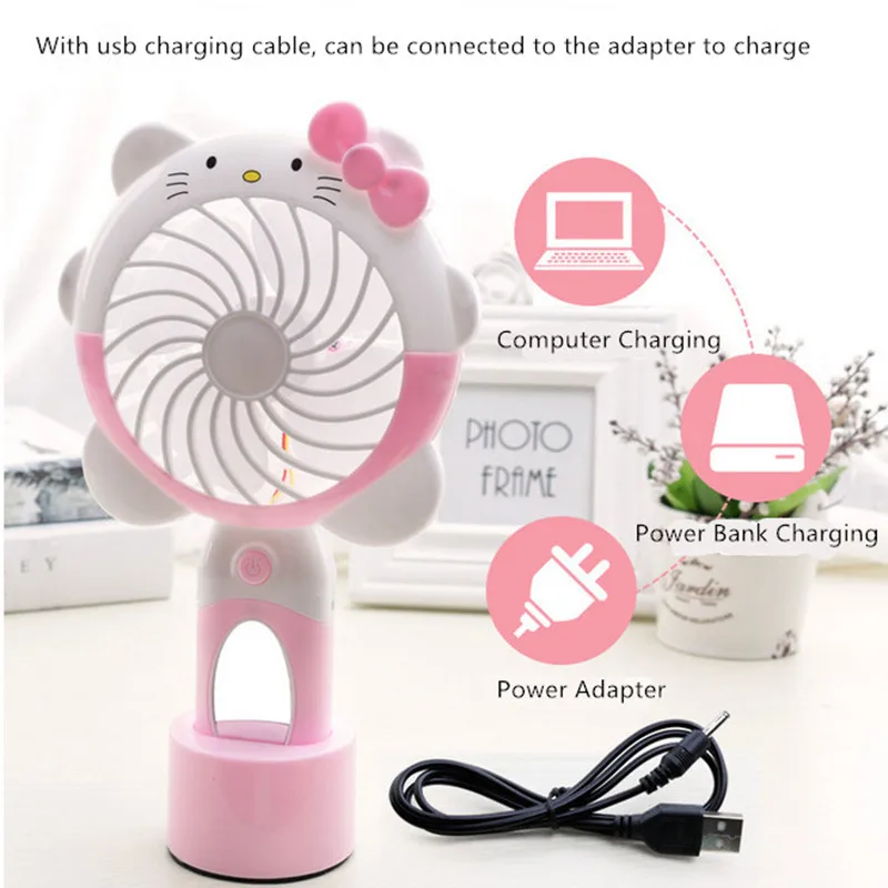 Yctech милый розовый Kitty USB светодиодный вентилятор ручной мини перезаряжаемый