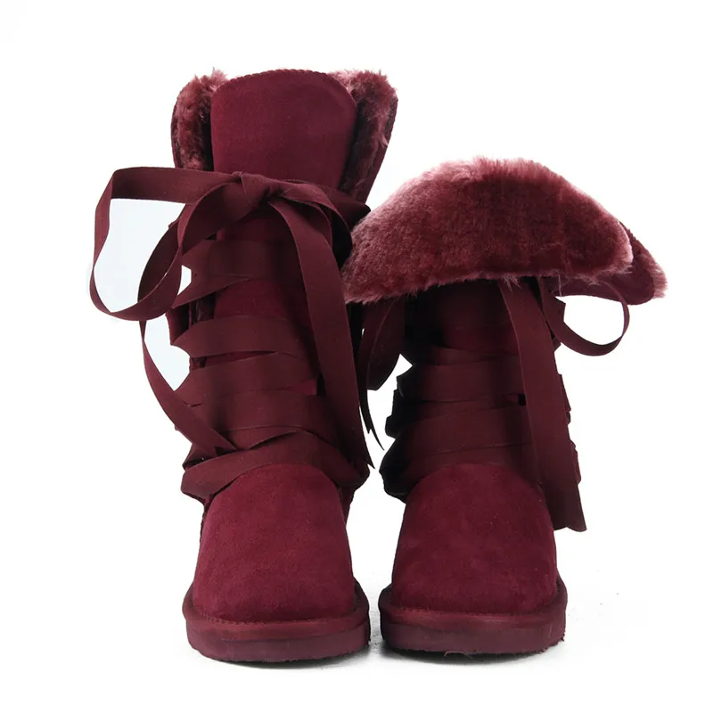 Wine Red JXANG/зимние сапоги высокого качества; женские зимние сапоги; женские модные классические высокие сапоги из натуральной кожи в австралийском стиле; сезон зима - Цвет: Wine Red