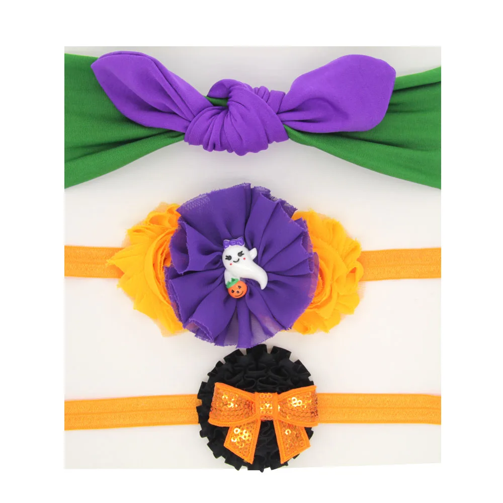 

3 Pieces/Set Small Pumpkin Flower Rabbit Ears Ghost Bow Halloween Headband Hair Accessories For Girls Holiday Party