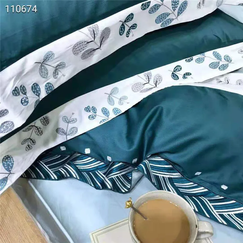 60 s Комплект постельного белья из длинного штапельного хлопка с вышивкой, Комплект постельного белья, роскошная простыня с геометрическим пододеяльником