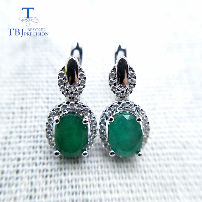TBJ натуральный 2.7ct зеленый Замбия изумруд застежка серьги из стерлингового