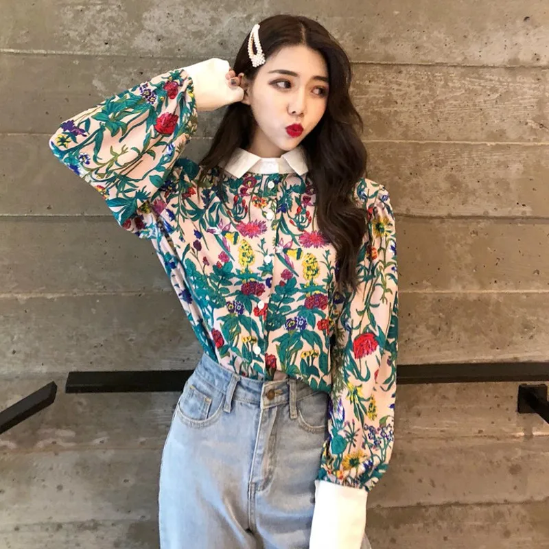 Цветочные moda feminina blusas винтажные модные брендовые весенние женские блузки Питер