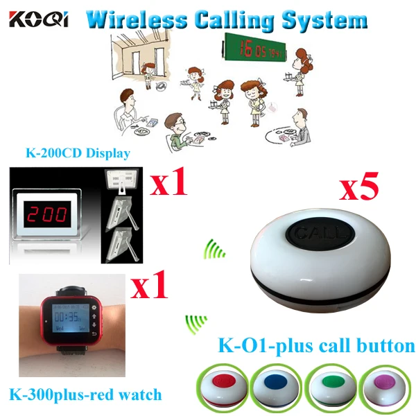 Waiter Buzzer Call System Userfriendly Long Range Wireless Restaurant Pager ( 1pcs display with 1pcs watch and 5pcs call buzzer)
