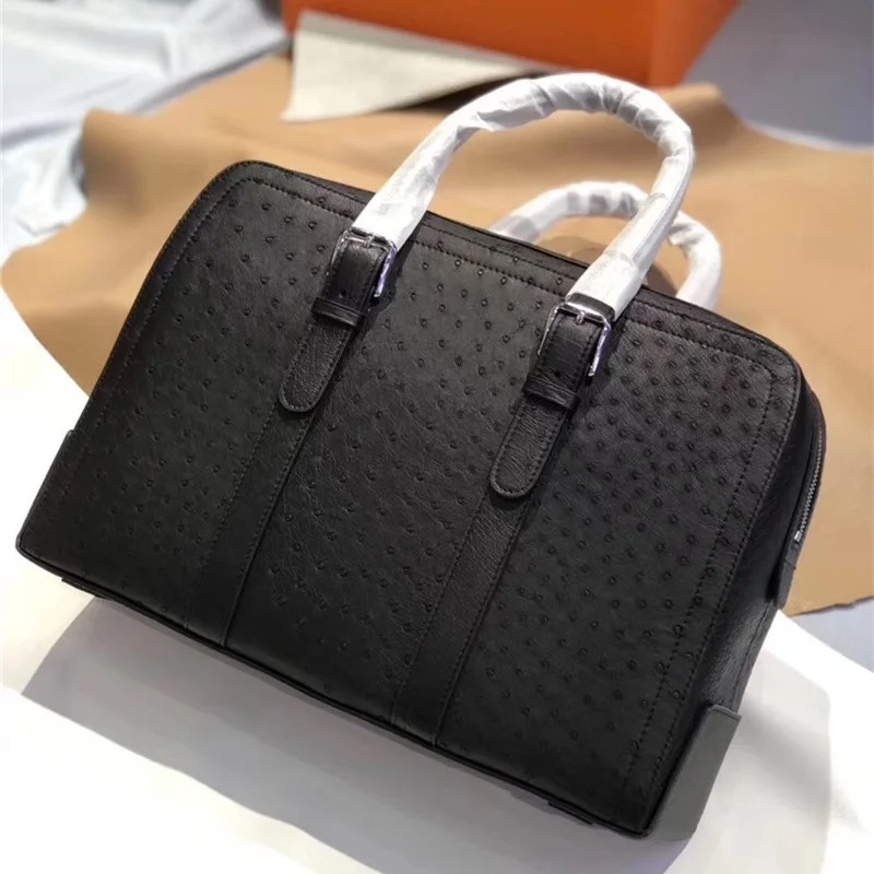 Подлинная натуральная страусиная кожа на молнии деловая дорожная сумка с