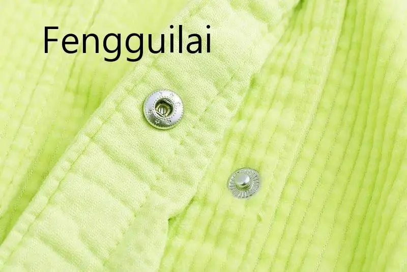 

2019 Spring Women Bright Green Color Corduroy Jacket Loose Single Breasted Coat Fashion Button Down Tassel Jacket