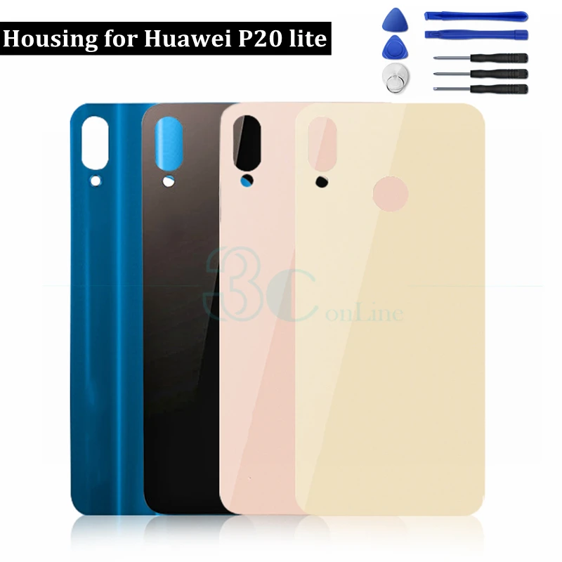 Для Huawei P20 lite корпус двери Задняя крышка батареи Nova 3e стекло PC задняя панель и клей