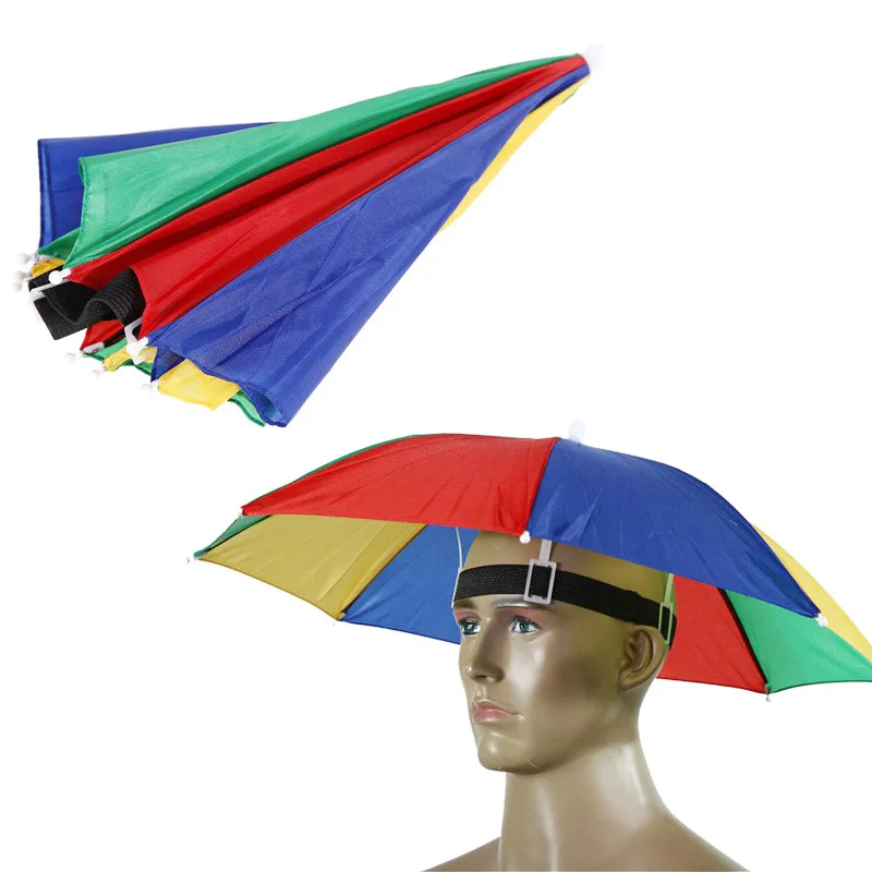 저렴한 100 Pcs 휴대용 유용한 우산 모자 태양 그늘 방수 야외 캠핑 하이킹 낚시 축제 파라솔 Foldable Brolly 모자