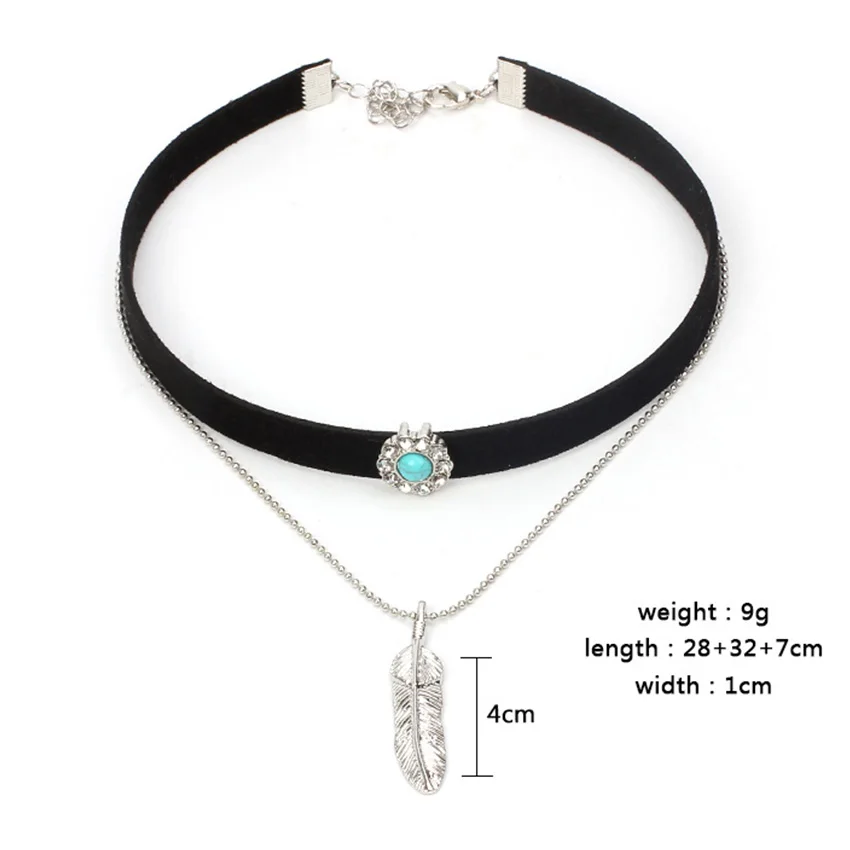 Бохо черный бархат Чокер Ожерелье Золотая цепочка камень чокер в виде листика