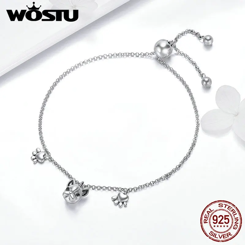 WOSTU Высокое качество 100% Серебро 925 пробы Французский бульдог браслет со следами