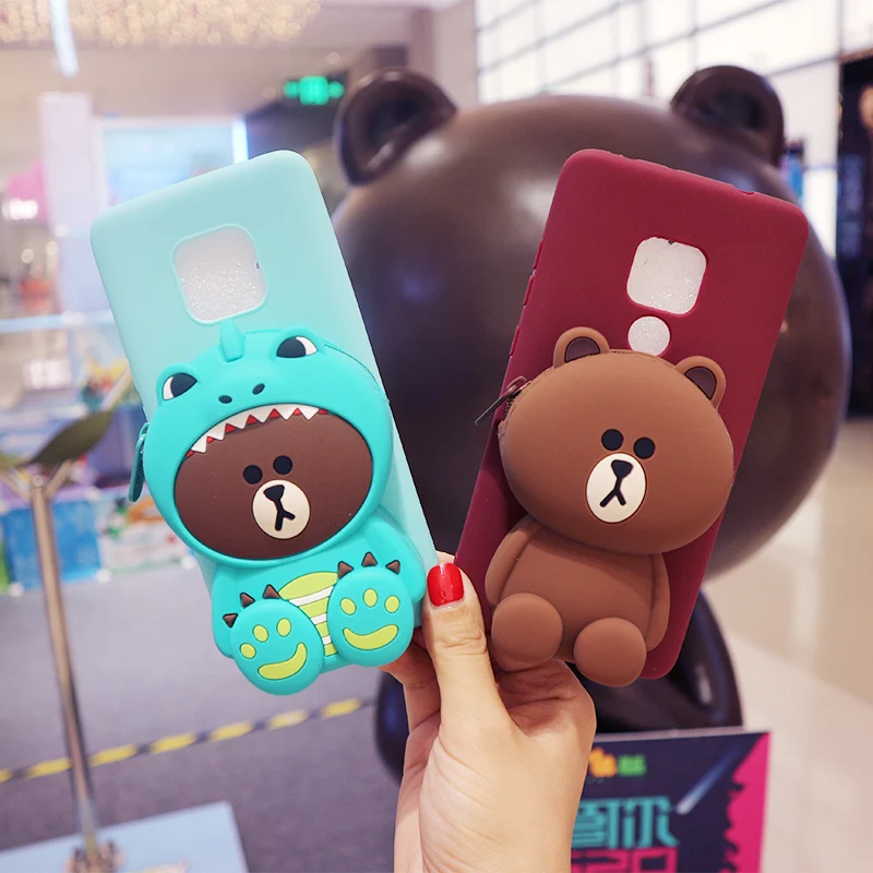 Милый мультфильм 3D Медведь Бумажник телефон чехол для Huawei P9 P10 Plus P20 P30 Pro Mate10 Mate20 Lite