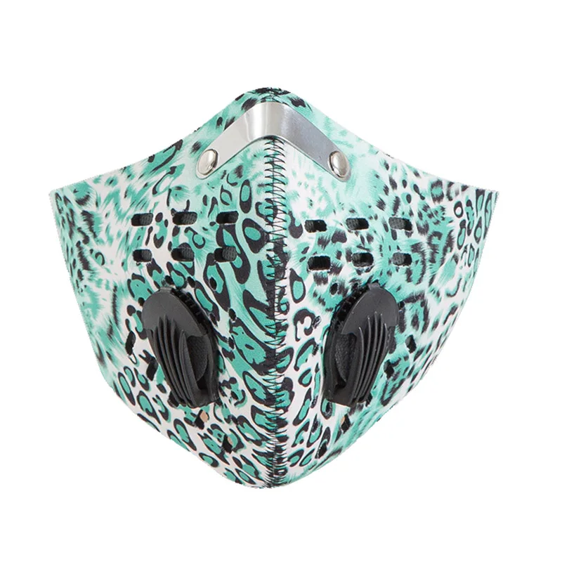 Green Leopard Углеродная Пыленепроницаемая зимняя велосипедная маска с дышащей сеткой Пылезащитная маска для смога ветрозащитная защитная сетка для велосипеда MTB велосипедная полумаска для лица - Цвет: Green Leopard