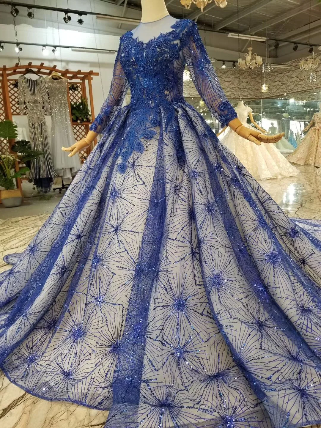 Женское кружевное бальное платье с длинными рукавами Vestido De Casamento голубое