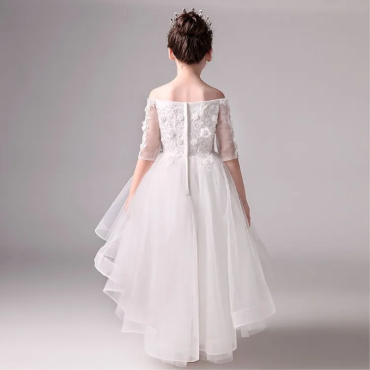 Children's long party dress flower girl kids wedding first communion princess baby costume clothing vestido comunion | Свадьбы и