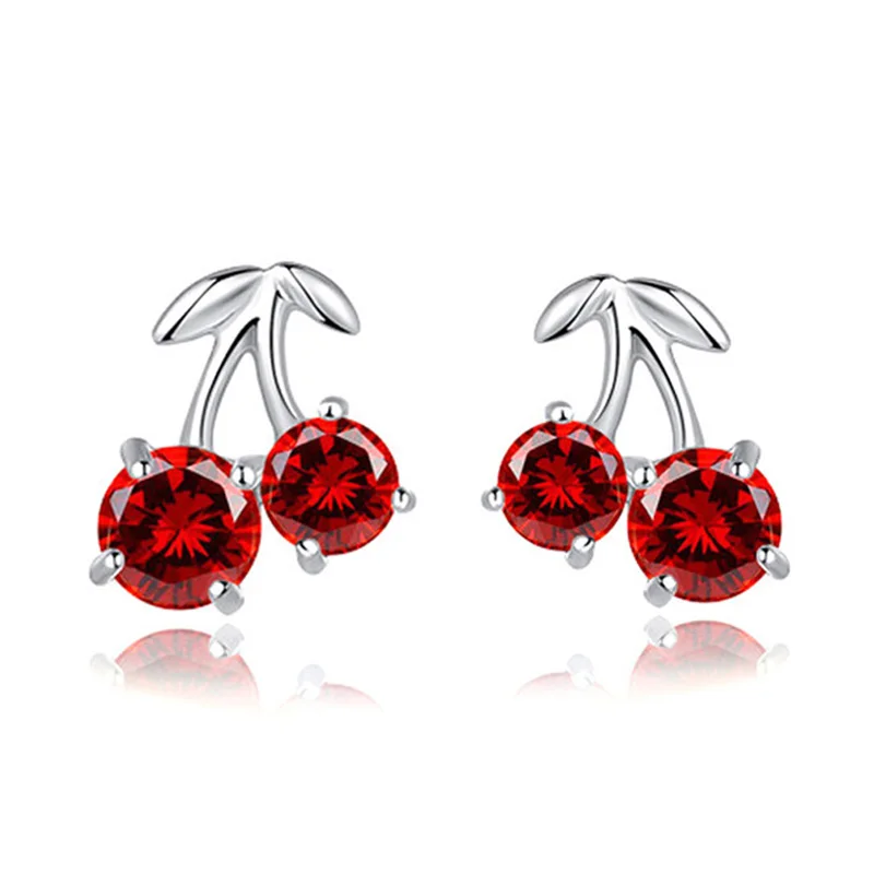

Korean Style Sweet Cherry Stud Earrings for Women Girls Party Gift Red Crystal Earring Accessories