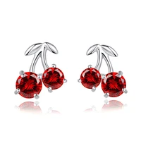 korean style sweet cherry stud earrings for women girls party gift red crystal earring accessories