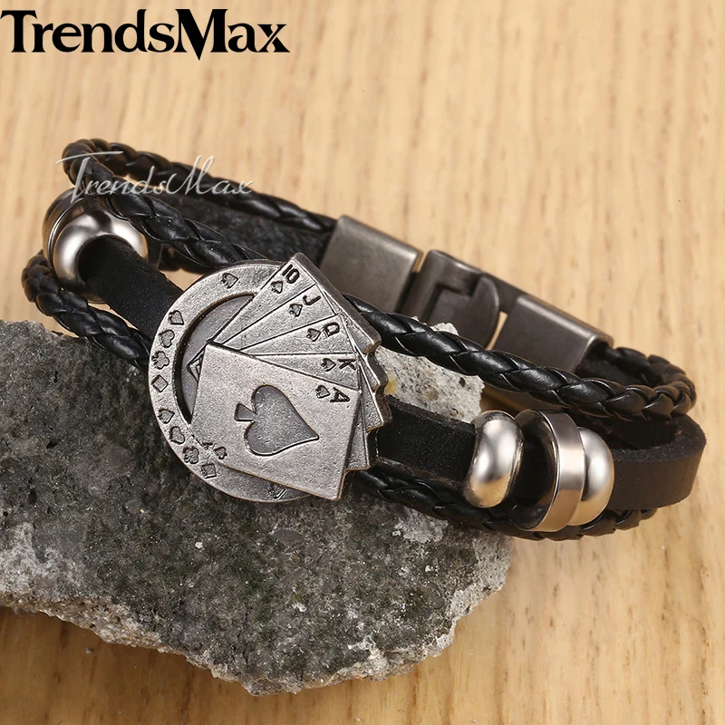 Мужской кожаный браслет Lucky винтажный многоуровневый Плетеный с игральными