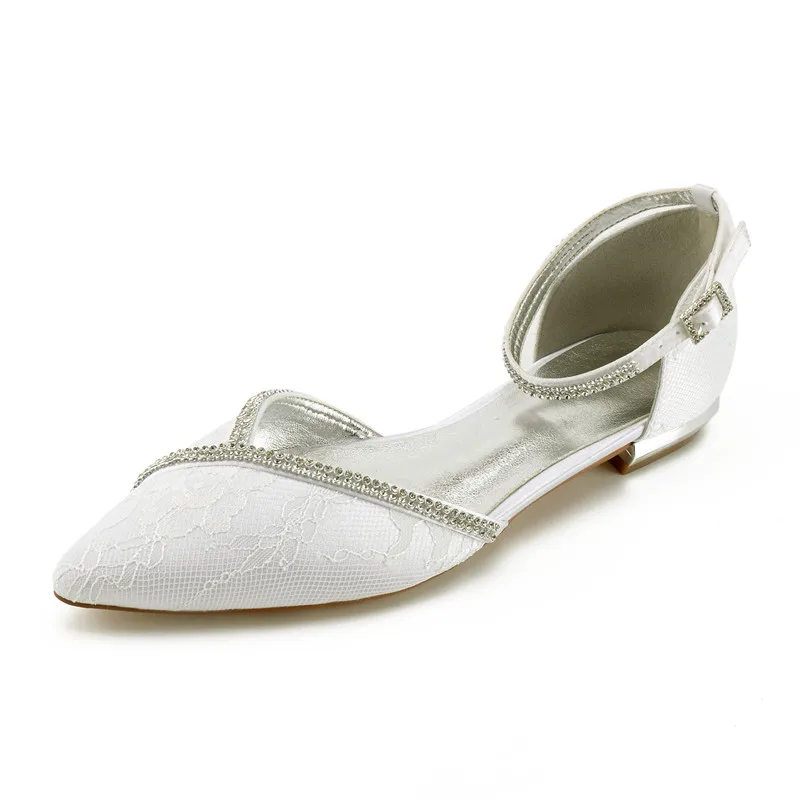 Comfort Flat Lace Wedding Shoes Women Pointed Toe Ankle Buckle Strap Bridal Party Flats | Обувь