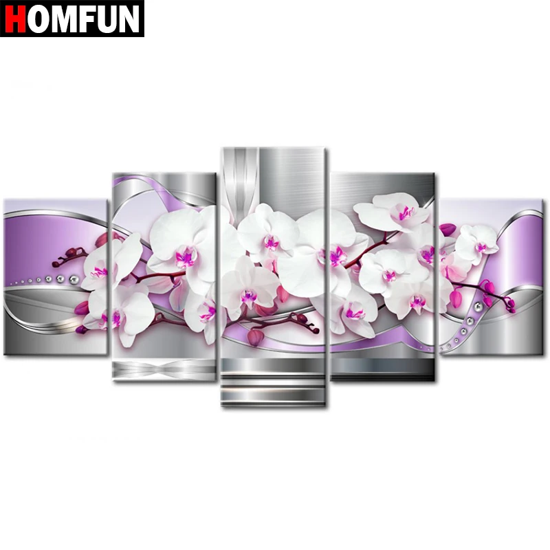 

HOMFUN 5pcs Full Square/Round Drill 5D DIY Diamond Painting "Flower orchid" Multi-picture Combination Embroidery 5D Decor
