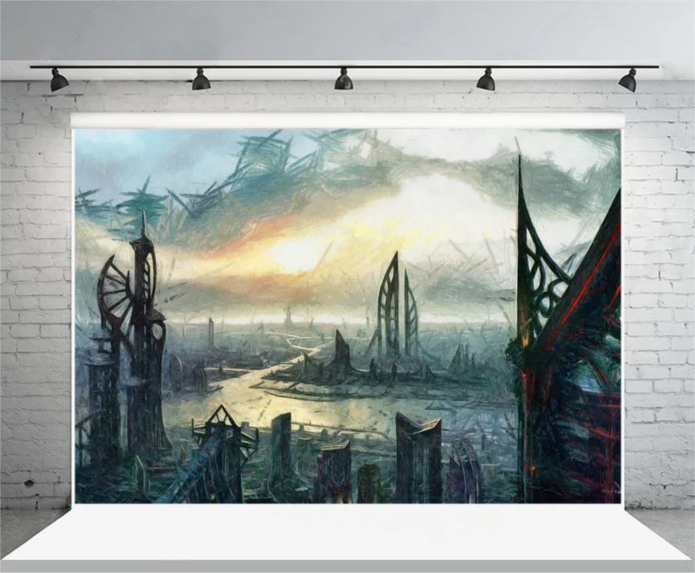 Laeacco scientification Future City Painting сцена фотографии фоны виниловые пользовательские