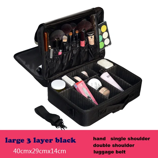 L-3 layer- black Органайзер для макияжа, Профессиональный Чехол для макияжа, женский косметический костюм для путешествий, чехол, сумка для хранения эфирного масла, мужские косметички и чехол s - Цвет: L-3 layer- black