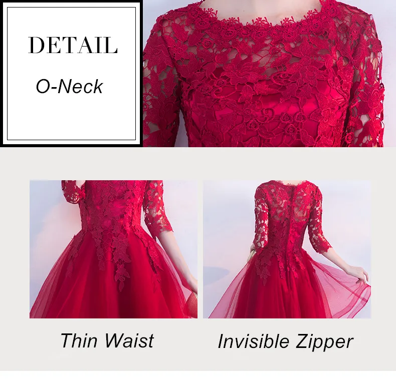 Robe de soiree/красное кружевное вечернее платье с круглым вырезом и короткими рукавами из тюля ТРАПЕЦИЕВИДНОЕ платье для выпускного вечера платья для дня рождения