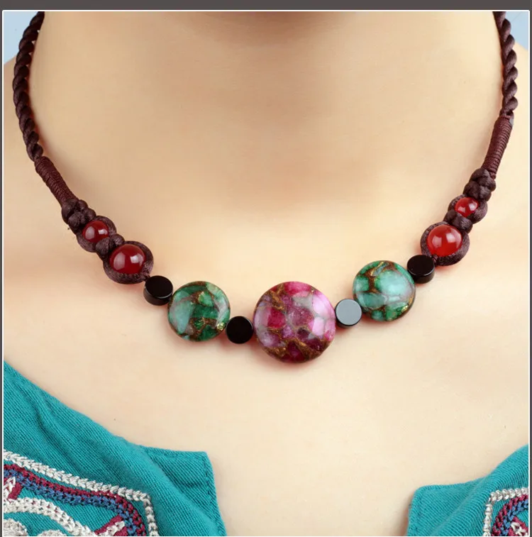 Модные тибетские ювелирные изделия ожерелье чокер из натурального камня Женское