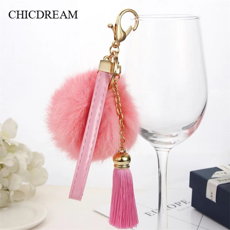 Пушистый подвесной брелок с помпоном из натурального кроличьего меха в виде