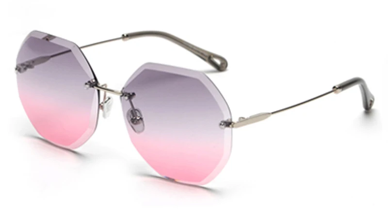 gray pink Peekaboo, восьмиугольные солнцезащитные очки, женские, без оправы,, Летний стиль, коричневые, без оправы, солнцезащитные очки для женщин, полигональные, uv400 - Цвет линз: gray pink