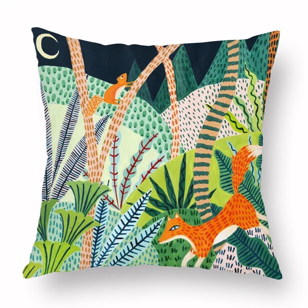 Наволочка для подушки зеленого персикового цвета, Мультяшные животные, Кит, олень, лиса, тигр, леопард, мягкие декоративные наволочки для дивана, автомобиля, домашний декор