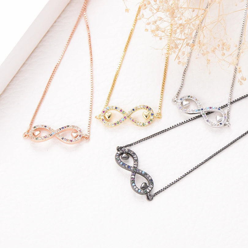 Многоцветный ААА браслет Pipitree с фианитом Бесконечность Шарм двойным сердцем