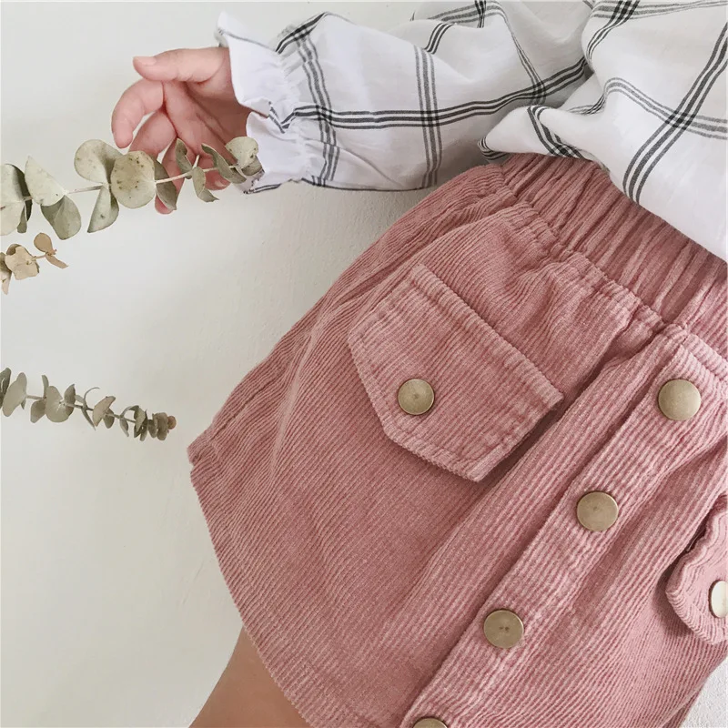Детская Вельветовая юбка DFXD Корейская Однотонная принцессы на пуговицах для