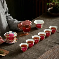 complete tea set porcelain color enamel gaiwan tureen Jingdezhen craft tea cup filter net filtration glass pitcher fair cups new