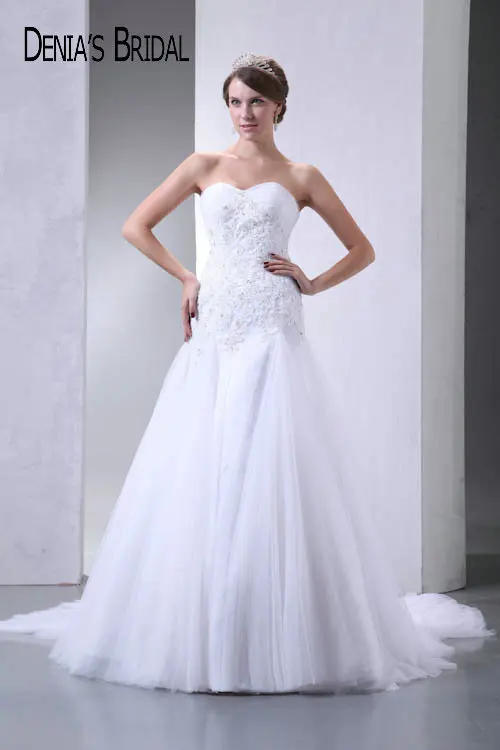 2017 Real Photos Sweetheart A-Line Wedding Dresses Pleats Appliques Floor-Length Chapel Train Long Bridal Gowns | Свадьбы и