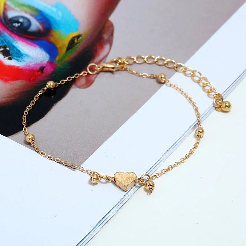 

5PCS Set Ankle Bracelet Chains Gold Heart Love Charms Bohemian Boho Leg Bracelets For Women Anklet Foot Accessories Vintage 2019