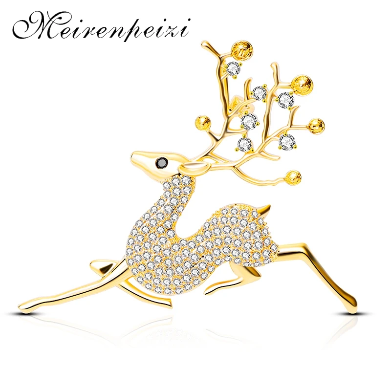 

Gold Sika Deer Brooch Retro Coat Brooch Winter Christmas Party Kids Gift