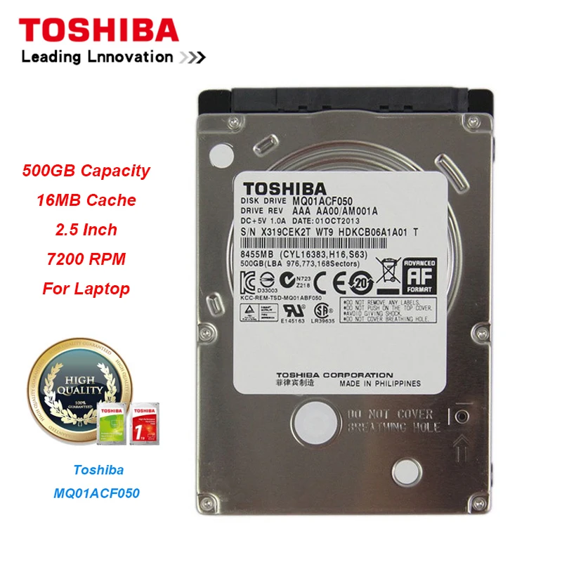 Toshiba 500 ГБ Ёмкость механический жесткий диск MQ01ACF050 SATA 7200 об./мин. 16 МБ Кэш 7 мм 2 5