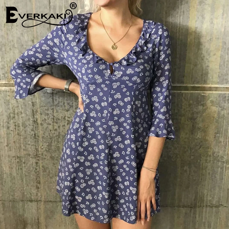 Everkaki Liberty мини платье с цветочным узором богемное v образным вырезом для женщин
